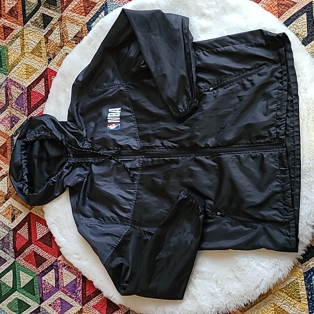 NBA Basketball Athletic Windbreaker Jacket Front Zip Black Men's Medium